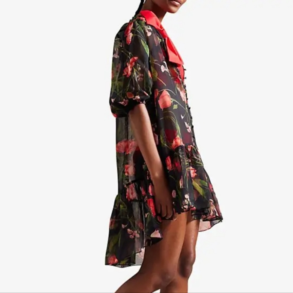 NWT TED BAKER Emilee Floral Black and Red Dress